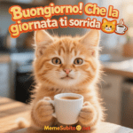Buongiorno con caffè e gatto – Immagini buongiorno divertenti