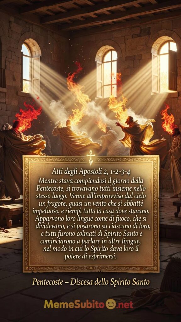 Meme religioso Atti 2,1-4 - Discesa dello Spirito Santo a Pentecoste - Lingue di fuoco
