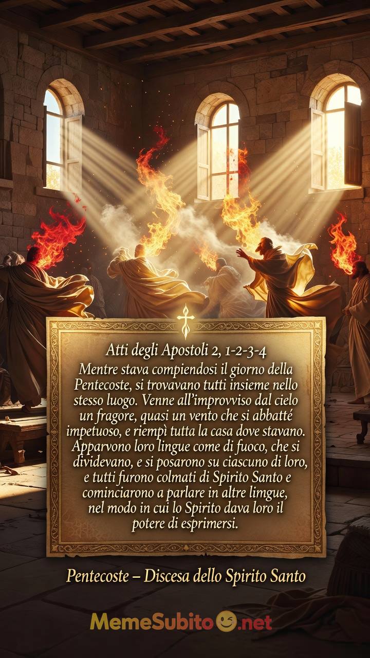Meme religioso Atti 2,1-4 - Discesa dello Spirito Santo a Pentecoste - Lingue di fuoco
