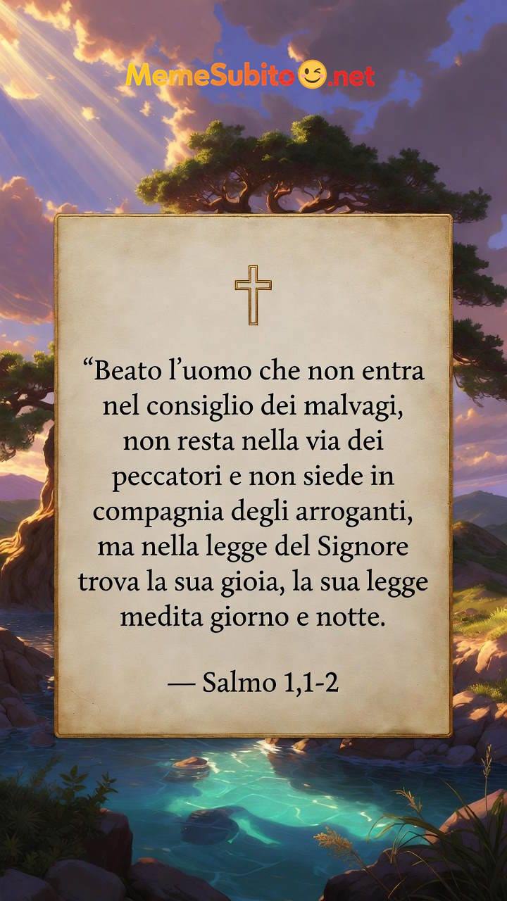 Meme religioso Salmo 1,1-2 - Beato l'uomo che non entra nel consiglio dei malvagi - Parola di Dio