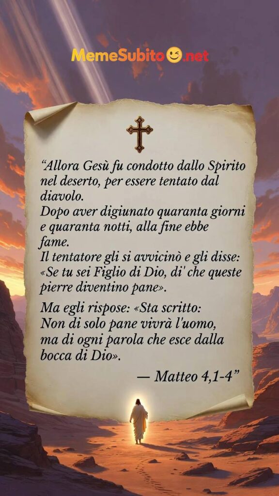Meme religioso Matteo 4,1-4 - Tentazione di Gesù nel deserto - Non di solo pane vivrà l'uomo