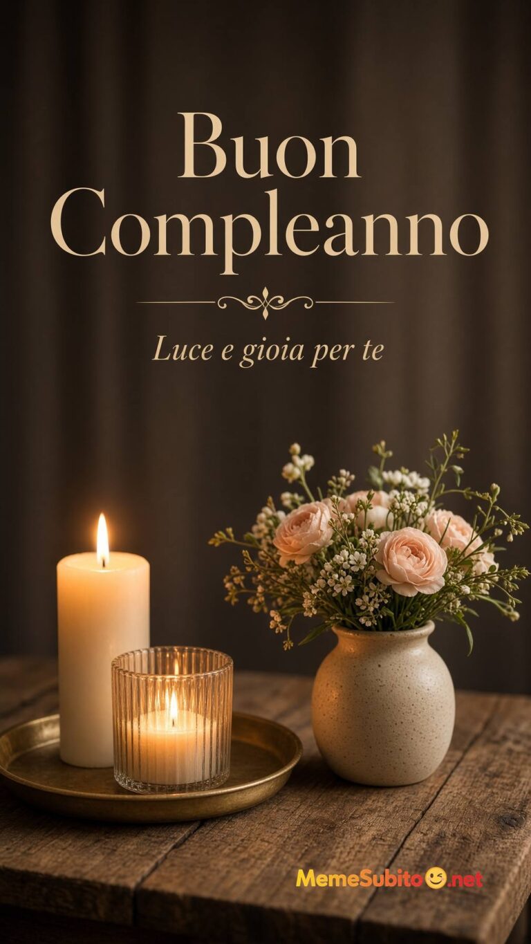 Meme buon compleanno candele accese e fiori sul tavolo