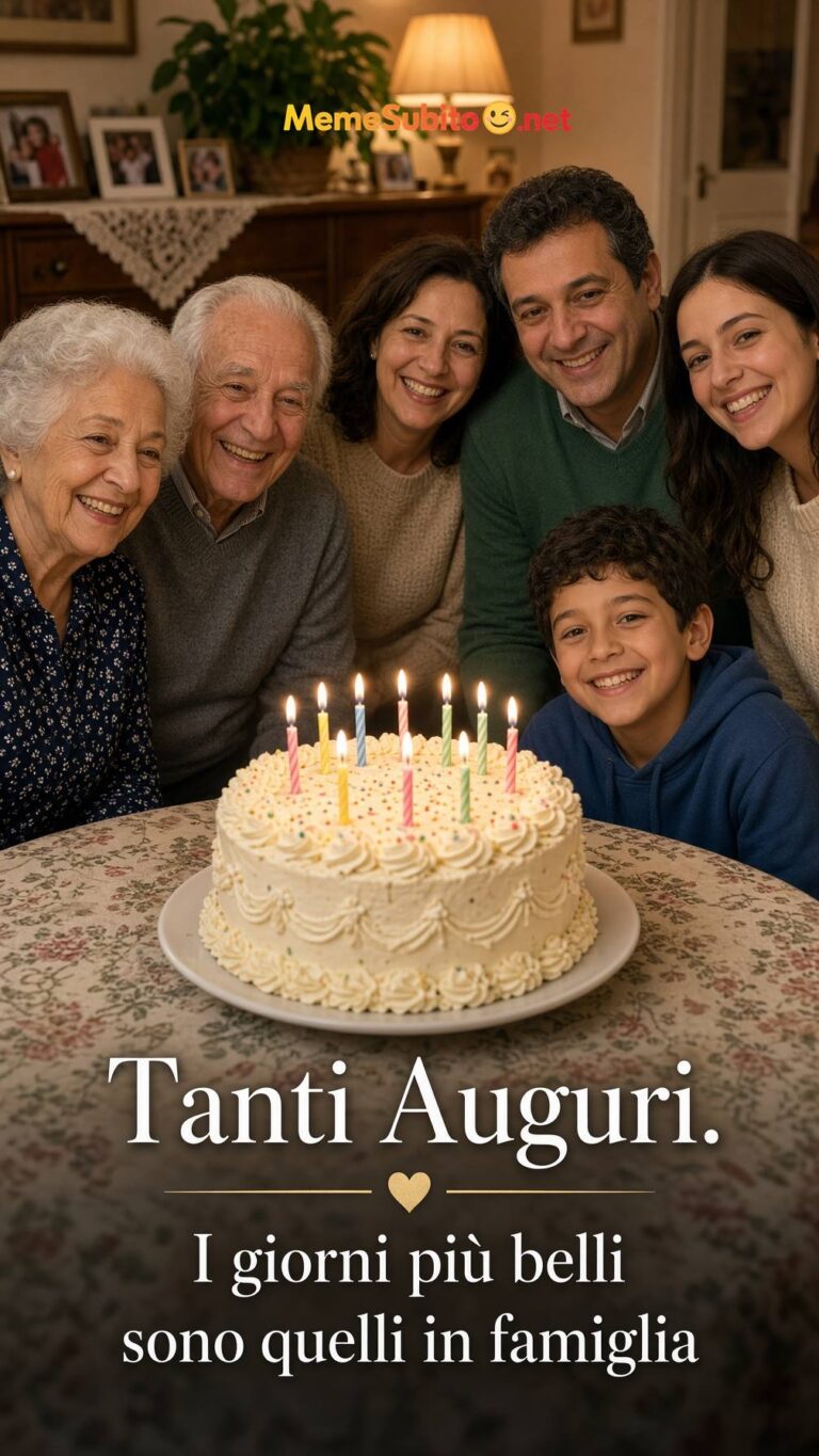 Meme buon compleanno famiglia italiana intorno alla torta con candeline