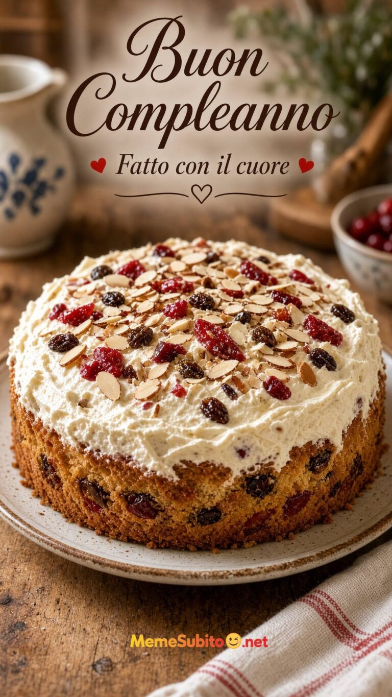 Meme buon compleanno torta fatta in casa sul tavolo della cucina