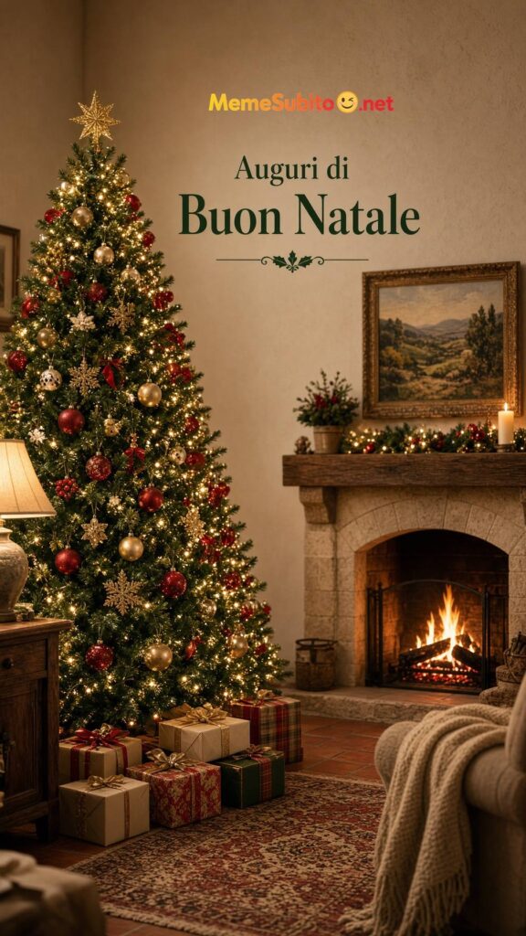 Meme buon natale camino acceso con calze di Natale