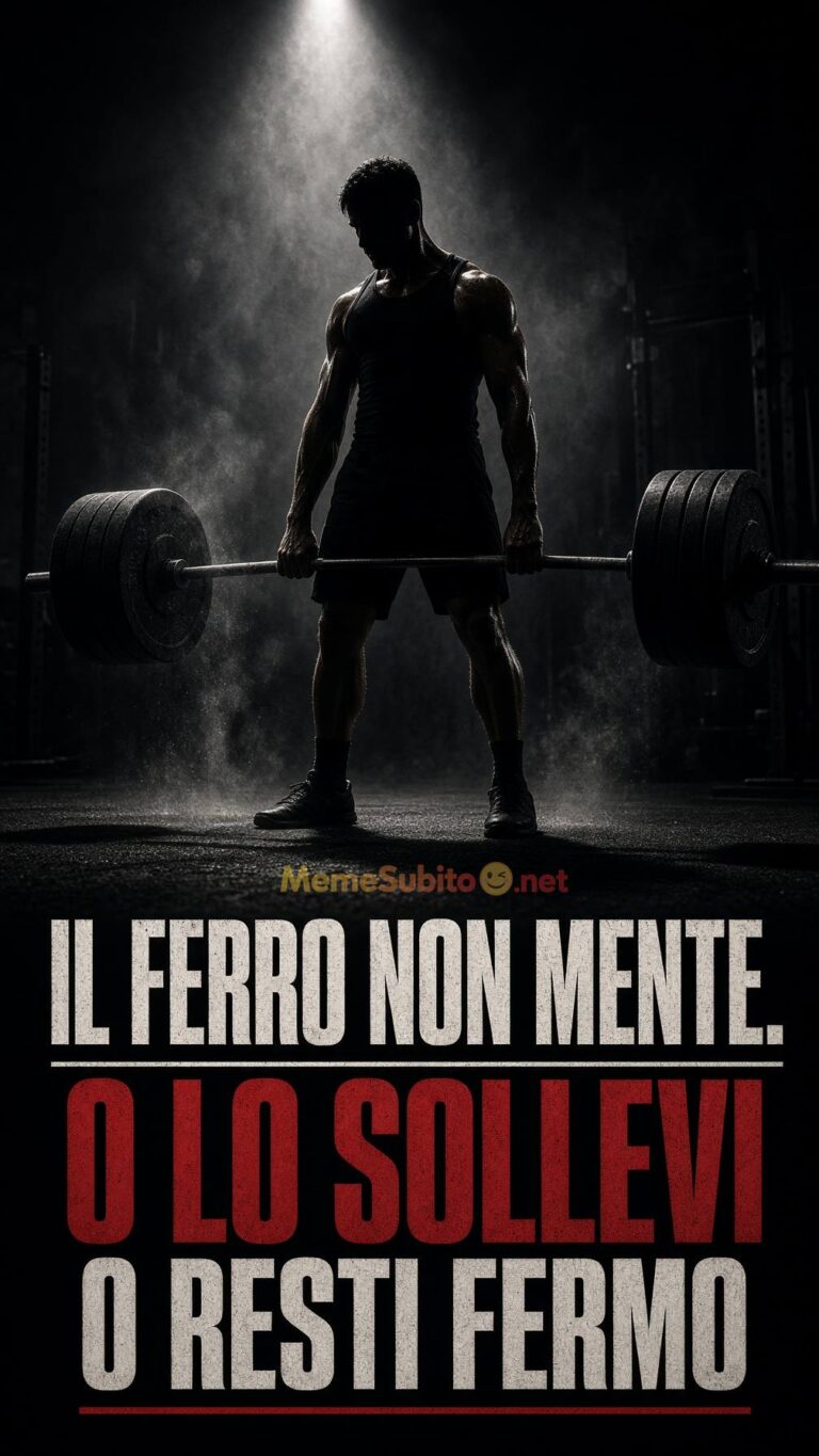 Meme fitness silhouette di atleta che solleva un bilanciere in palestra buia