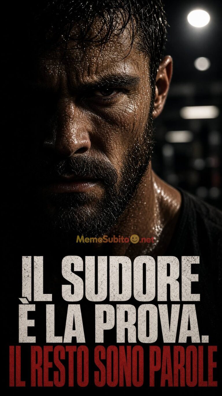 Meme fitness viso sudato e concentrato in ombra in palestra