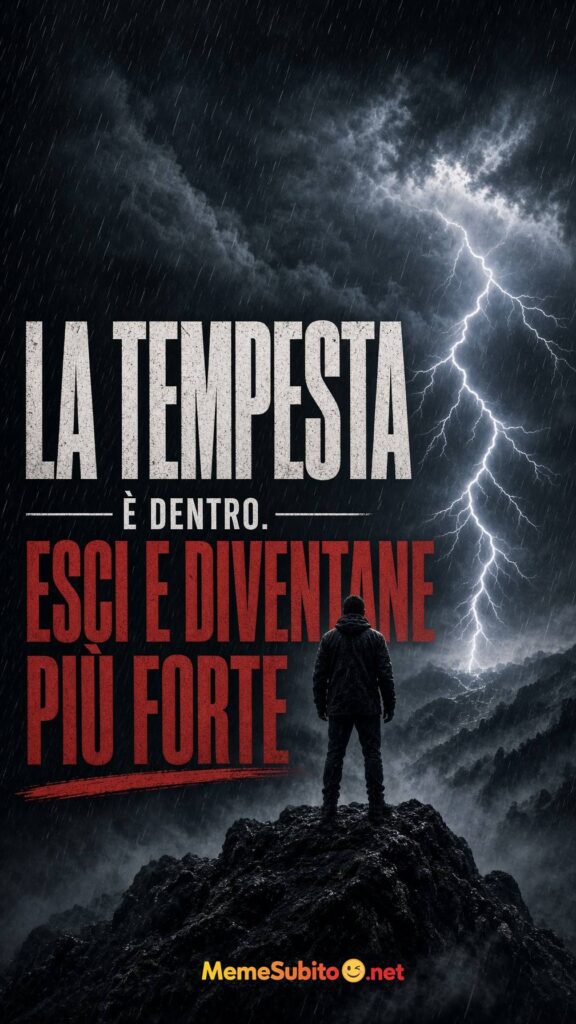 Meme fitness figura solitaria in una tempesta con fulmini